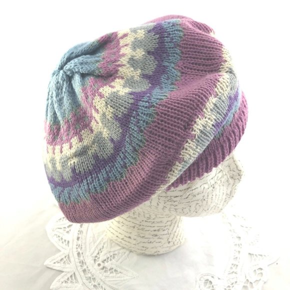 Vintage Knit Beret Sweater Hat Fall Winter Slouchy - Picture 2 of 5